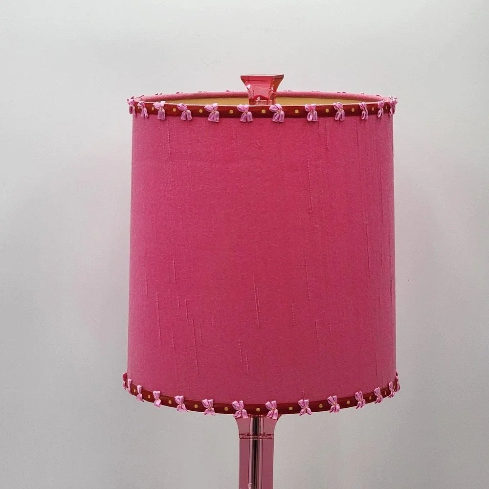 Vintage J Alexander Jewel Pink Clear Acrylic Table Lamp Bow Gold Bead Shade Rare